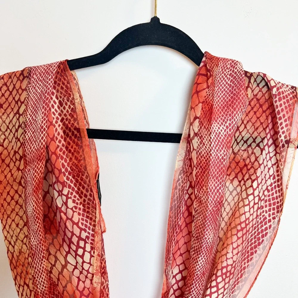 Red‎ Orange Snakeskin Print Scarf 100% Silk Lightweight Neck Scarf Women 52